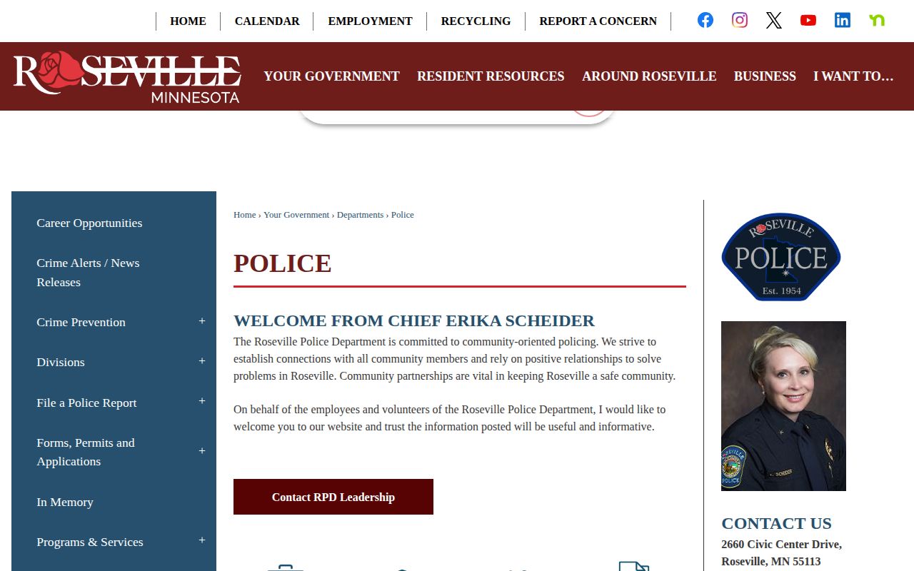 Roseville Police News page for Ramsey County arrest record context